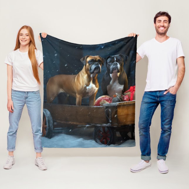 Boxer Snowy Sleigh Juldekoration Fleecefilt (På plats)