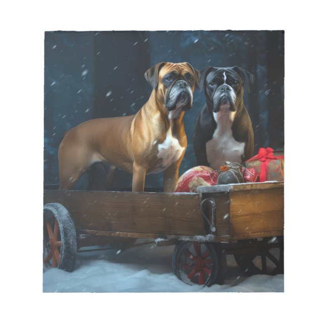 Boxer Snowy Sleigh-juldekretet Anteckningsblock (Framsida)