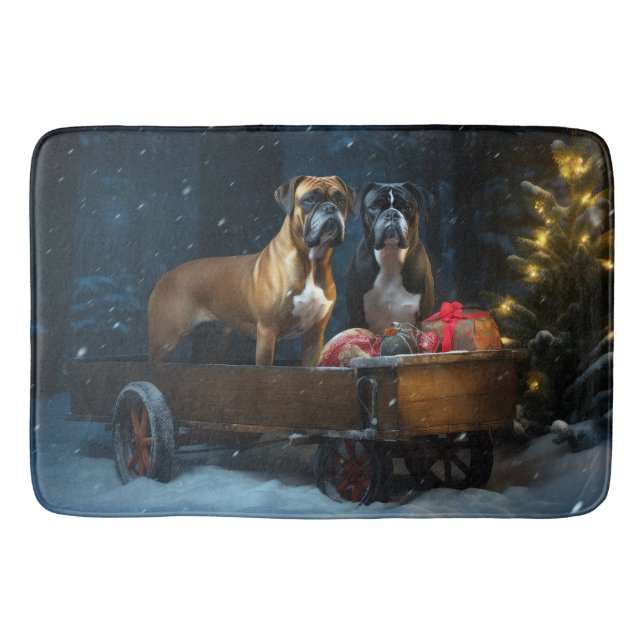 Boxer Snowy Sleigh-juldekretet Badrumsmatta (Framsidan)
