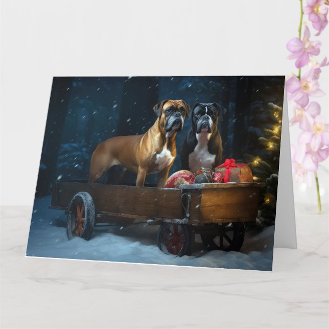 Boxer Snowy Sleigh-juldekretet Kort (Orkide)