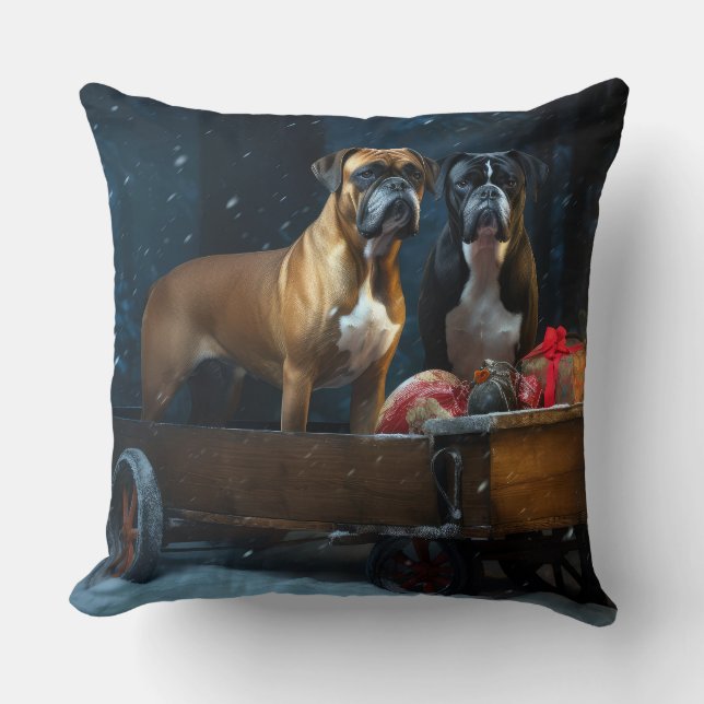 Boxer Snowy Sleigh-juldekretet Kudde (Framsida)