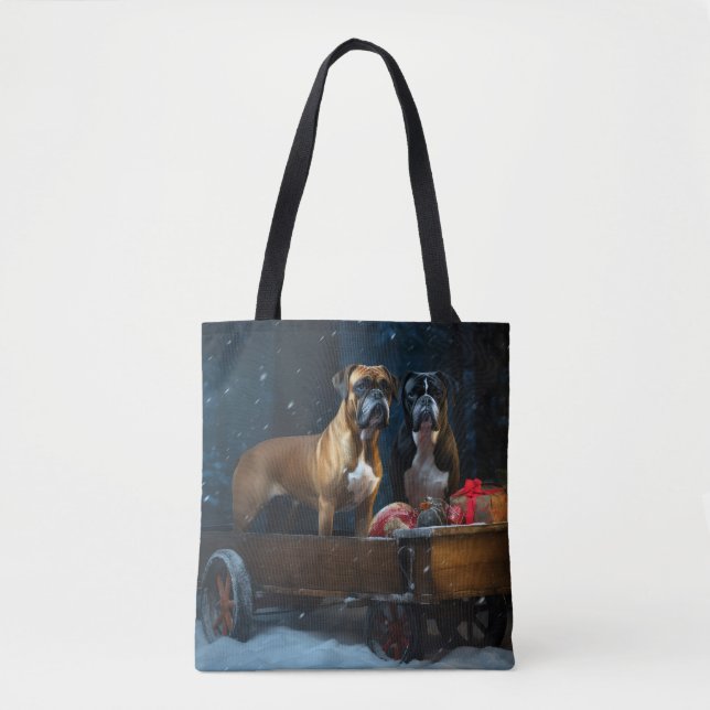 Boxer Snowy Sleigh-juldekretet Tygkasse (Framsida)