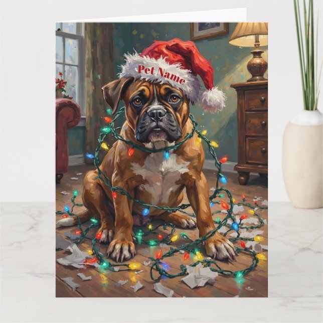 Boxer Tangled in Christmas Lights Guilty Hat Kort (Framsida)