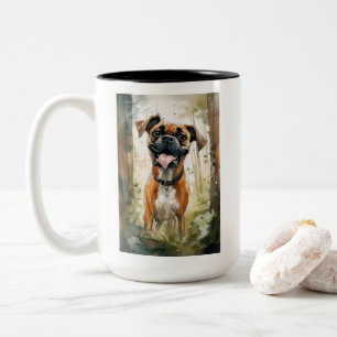 Boxer Terrier Akvarell Whimsical Två-Tonad Mugg