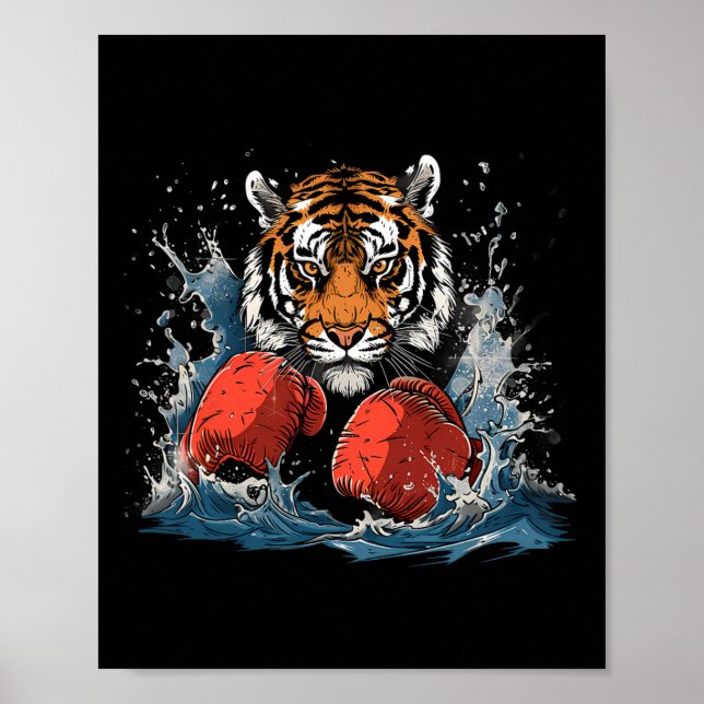 Boxer Tiger With Boxing Gloves Kickboxing Funny Bo Poster (Framsidan)