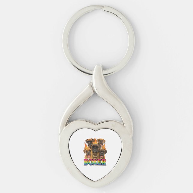 Boxer  twisted heart silverfärgad nyckelring (Framsidan)