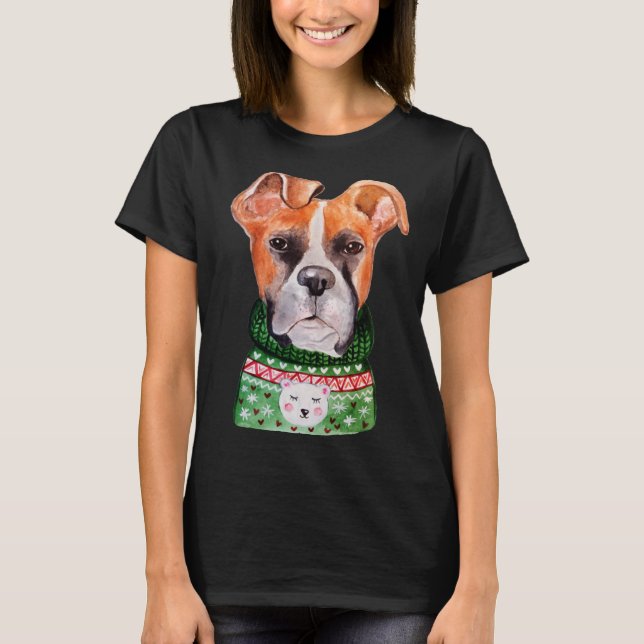 Boxer Ugly Christmas Sweater Boxer  Dog Owner Xmas T Shirt (Framsida)