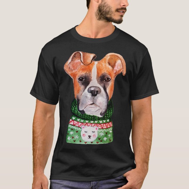 Boxer Ugly Christmas Sweater Boxer  Dog Owner Xmas T Shirt (Framsida)