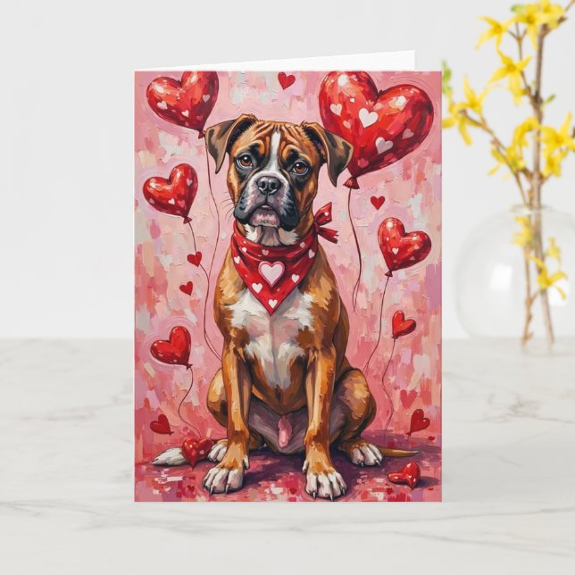 Boxer Valentine’s Day Dog with Hearts Red Kort (Gul blomma)