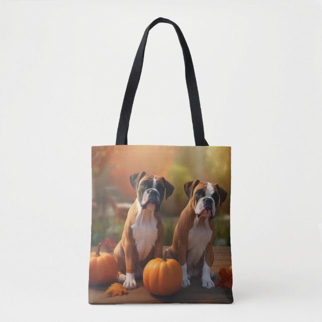 Boxer Valp Höstglädje Pumpkin  Tygkasse (Framsida)