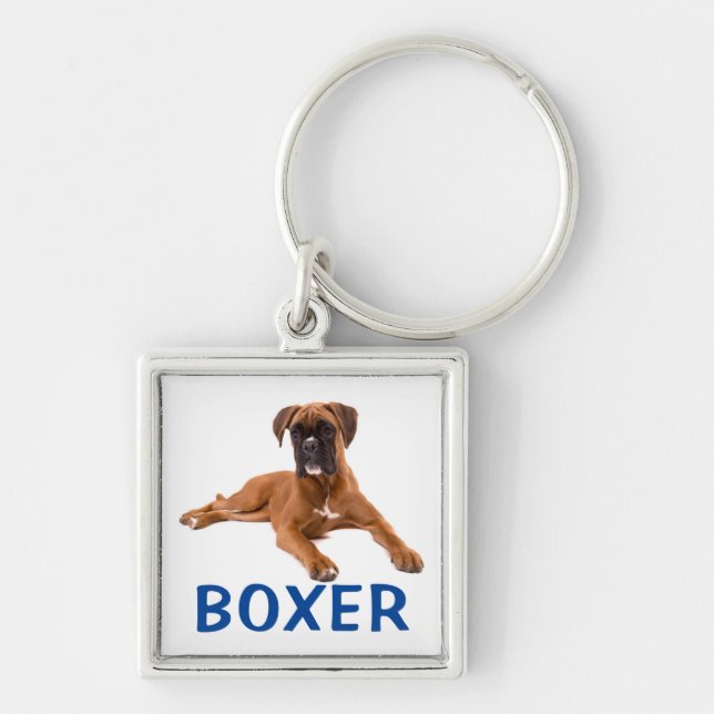 Boxer Valp Hund Blå Kärlek Nyckelring (Framsidan)