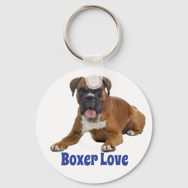 Boxer Valp Hund Blå Kärlek Nyckelring (Framsida)