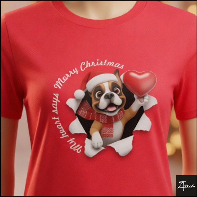 Boxer Valp Jul Hjärtduk Grafik T Shirt (Skapare uppladdad)