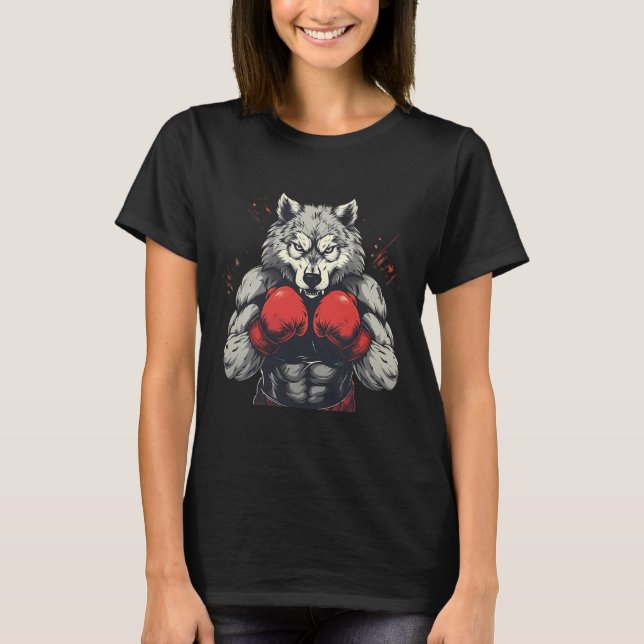 Boxer Varg Med Boxningshandskor Kickboxning Rolig  T Shirt (Framsida)