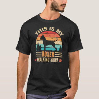 Boxer Walking Dad German Dog Walker Retro Sunset T Shirt