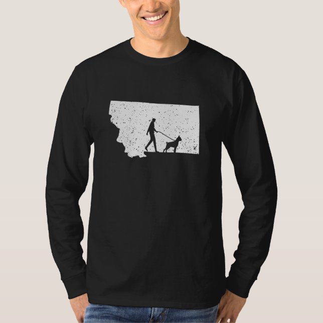 Boxer Walking Montana Hund T Shirt (Framsida)