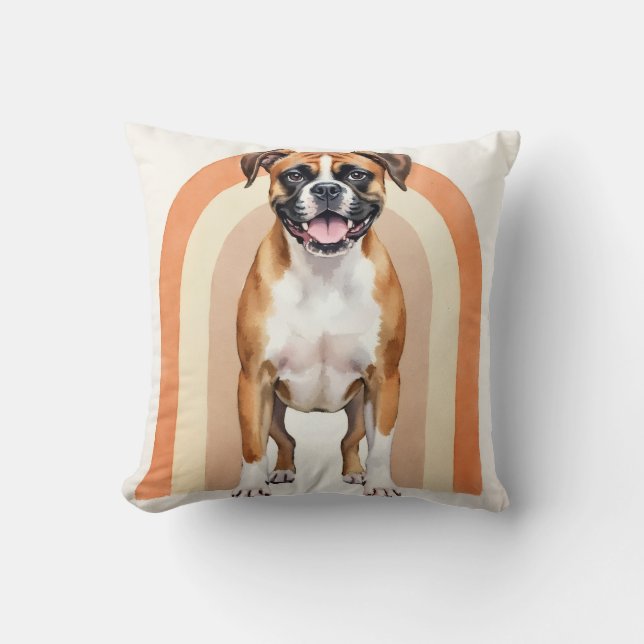 Boxer Watercolor Retro Båge Konst Kudde (Framsida)