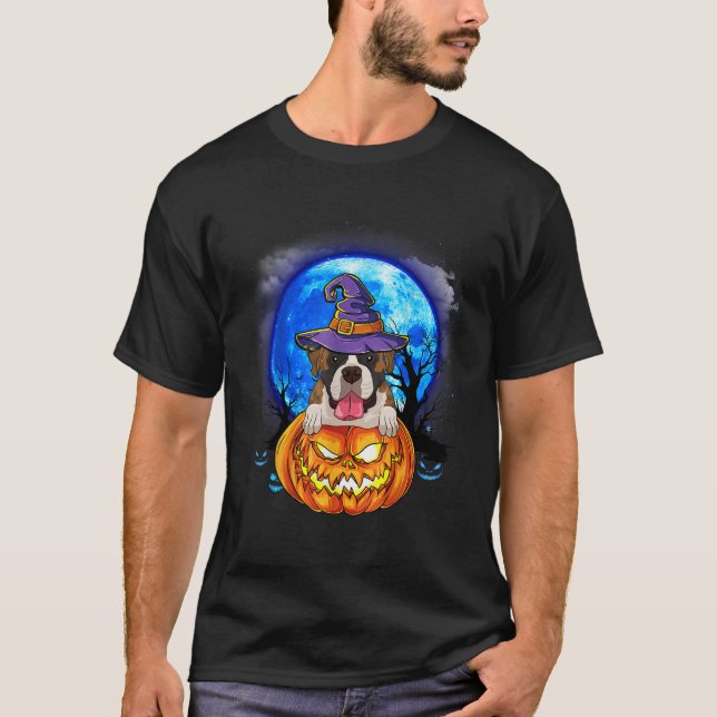Boxer Witch Hat Pumpkin Scary Halloween-Hundälskar T Shirt (Framsida)