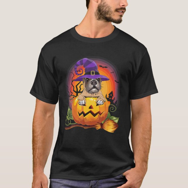 Boxer Witch Pumpkin Halloween Hund älskare Costume T Shirt (Framsida)