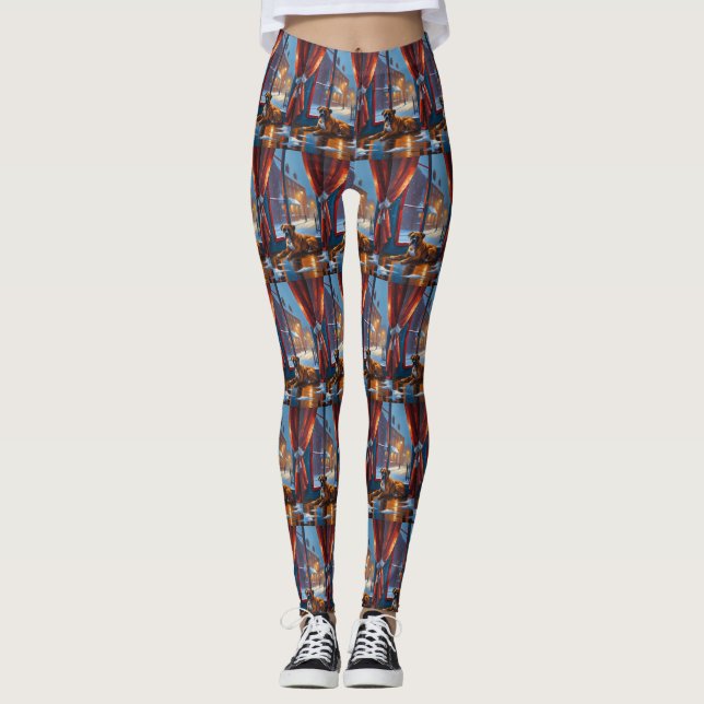 Boxer with Christmas Lights Holiday Leggings (Framsida)