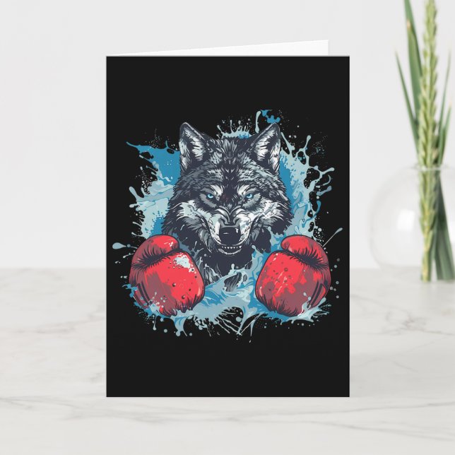 Boxer Wolf With Boxing Gloves Kickboxing Funny Box Kort (Framsida)