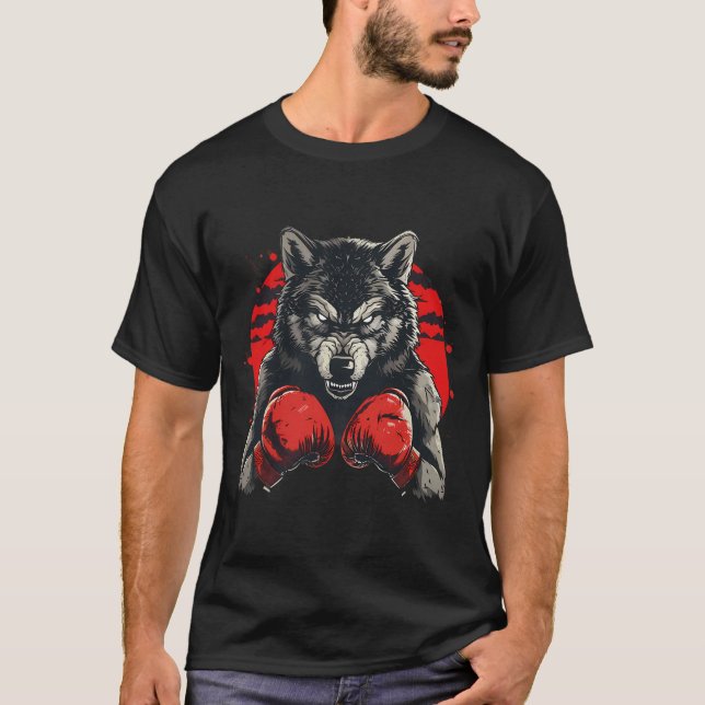 Boxer Wolf With Boxing Gloves Kickboxing Funny Box T Shirt (Framsida)