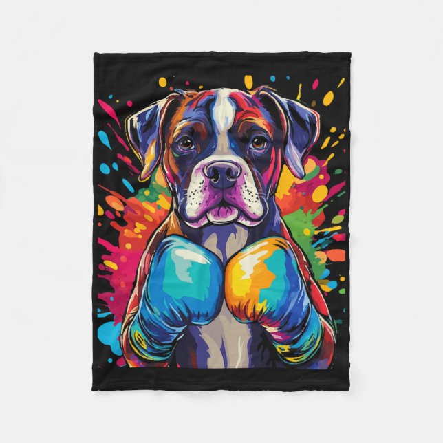 Boxerhandskar med boxing Hund med boxinghandskar F Fleecefilt (Framsidan)