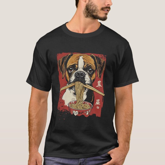 Boxerhund äter Ramen T Shirt (Framsida)