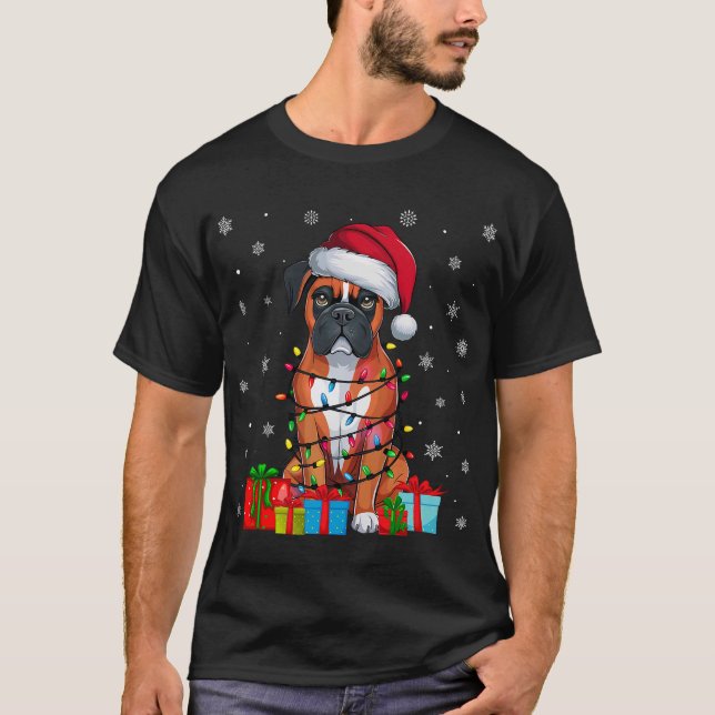 Boxerhund fula julbelysning tomteluva Boxerhund T Shirt (Framsida)