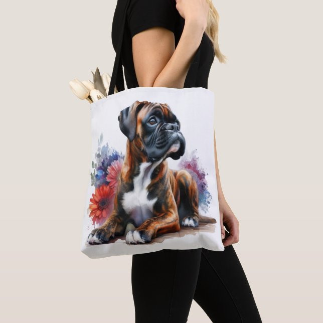 Boxerhund i blom Boxer & Blommor  Tygkasse (Närbild)