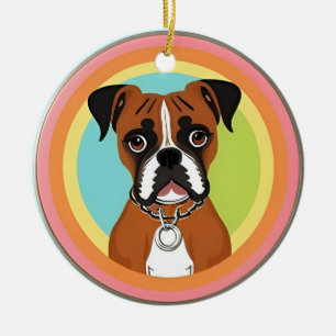Boxerhund i livfull cirkulär ram julgransprydnad keramik