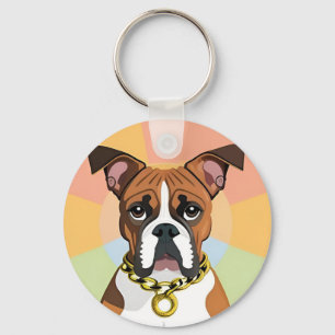 Boxerhund i livfull cirkulär ram nyckelring