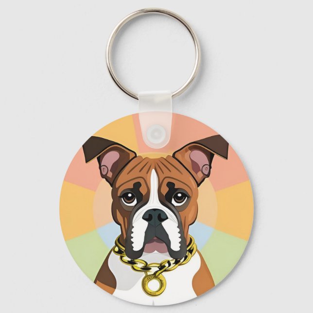 Boxerhund i livfull cirkulär ram nyckelring (Framsida)