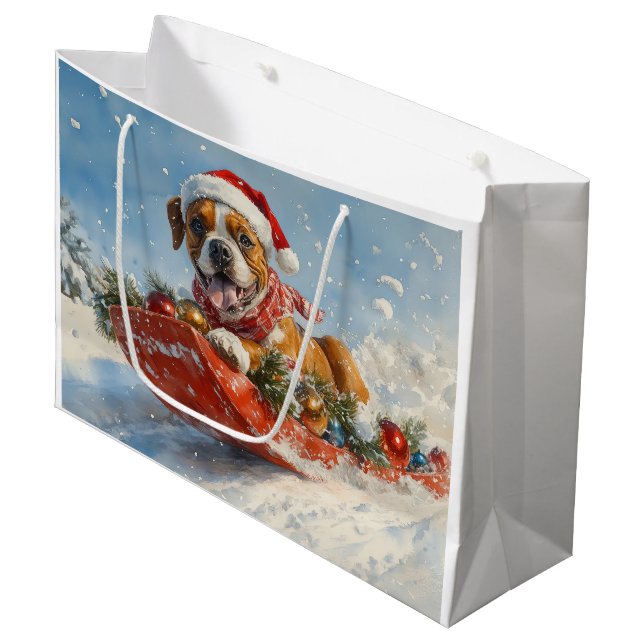 Boxerhund i släde Låt det snöa jul (Framsidan Vinklad)