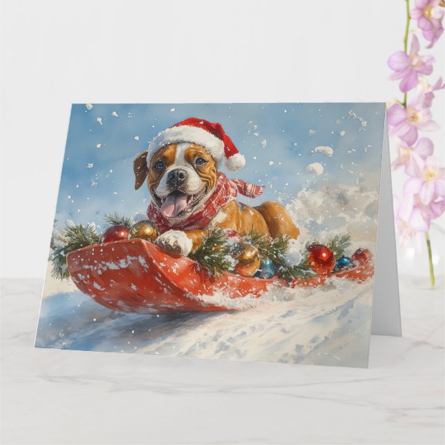 Boxerhund i släde Låt det snöa jul Kort (Orkide)