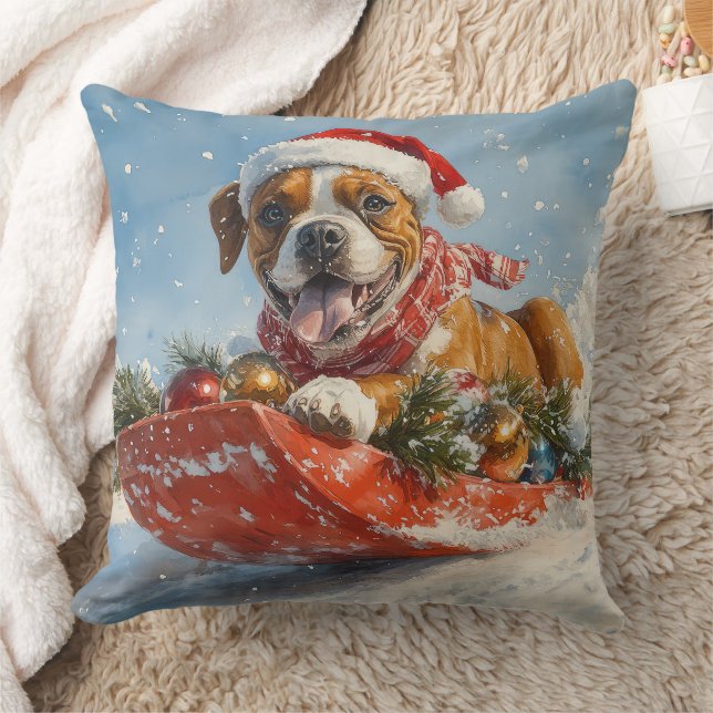 Boxerhund i släde Låt det snöa jul Kudde (Filt)