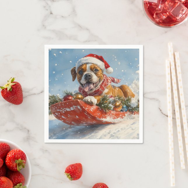 Boxerhund i släde Låt det snöa jul Pappersservett (Insitu)