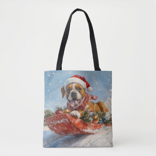 Boxerhund i släde Låt det snöa jul Tygkasse (Framsida)