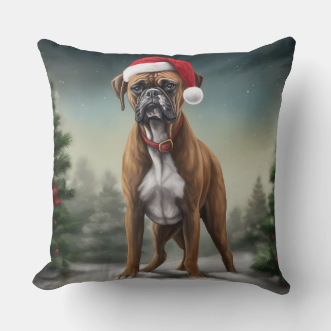 Boxerhund i snö jul  kudde (Framsida)