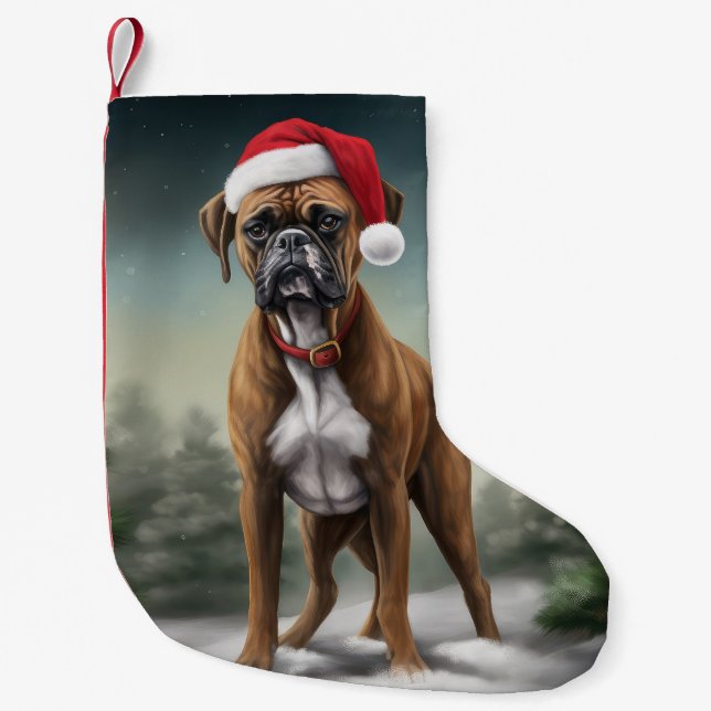 Boxerhund i snö jul liten julstrumpa (Framsidan)