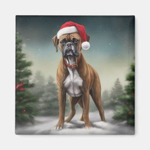 Boxerhund i snö jul magnet