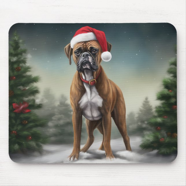 Boxerhund i snö jul musmatta (Framsidan)
