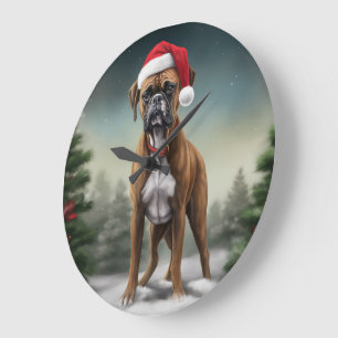 Boxerhund i snö jul stor klocka