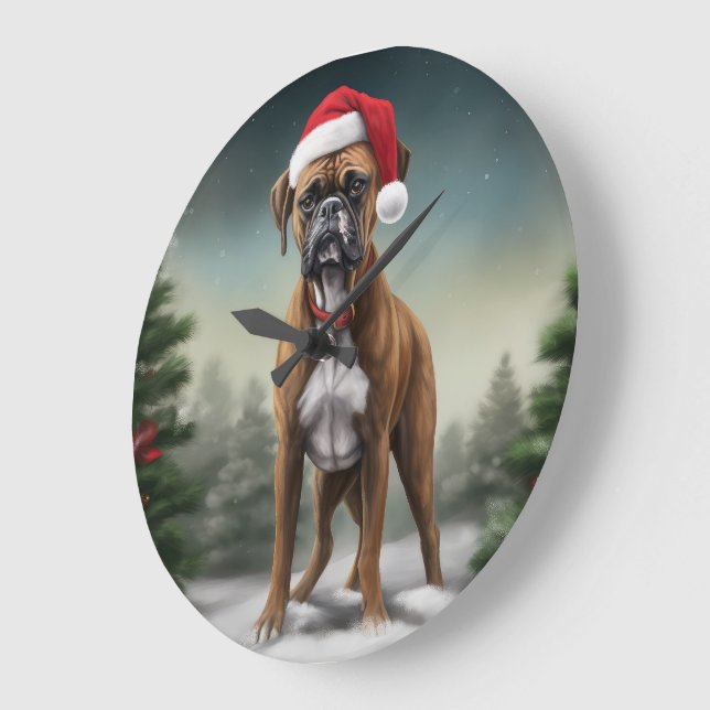 Boxerhund i snö jul stor klocka (Vinkel)