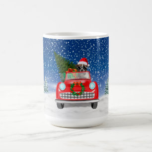 Boxerhund Kör Bil I Snö Jul Kaffemugg