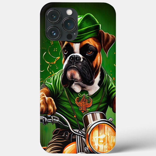 Boxerhund kör cykel St. Patrick's Day (Baksida)