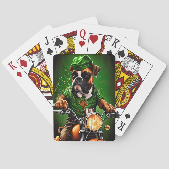 Boxerhund kör cykel St. Patrick's Day Casinokort (Baksidan)