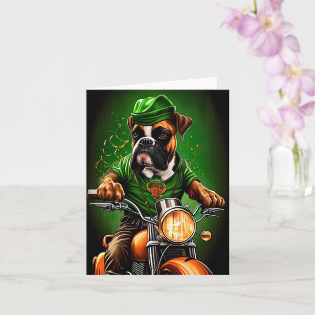 Boxerhund kör cykel St. Patrick's Day Kort (Orkide)