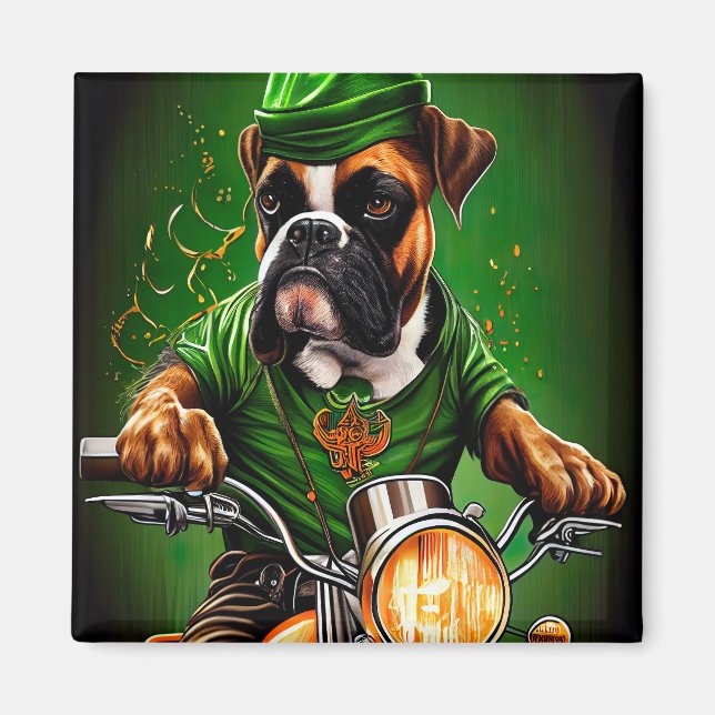 Boxerhund kör cykel St. Patrick's Day Magnet (Framsidan)
