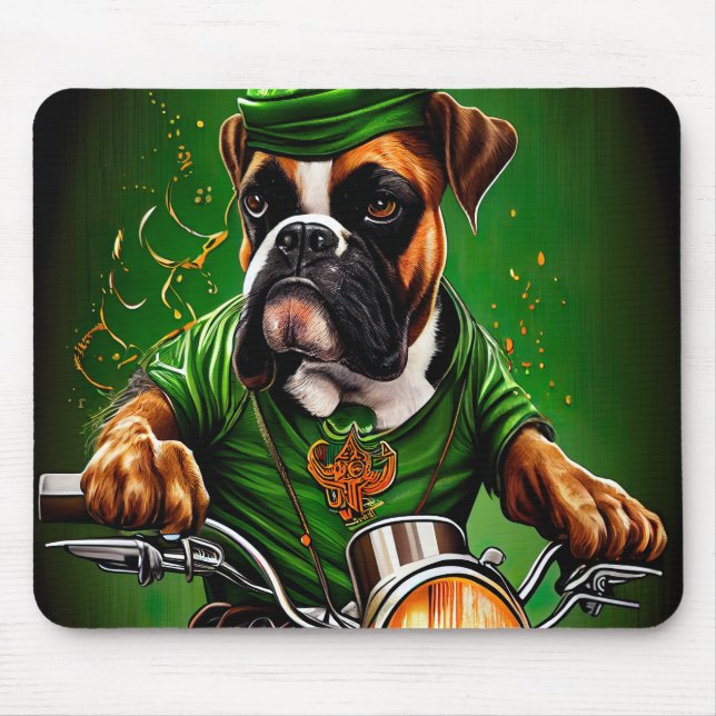Boxerhund kör cykel St. Patrick's Day Musmatta (Framsidan)